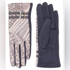 New le lux collection gray & gold print buckle stretch soft touch screen gloves